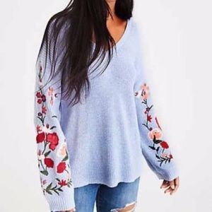American Eagle Women's Floral Embroidered Sweater